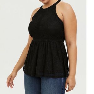 TORRID BLACK LACE HIGH NECK PEPLUM TOP